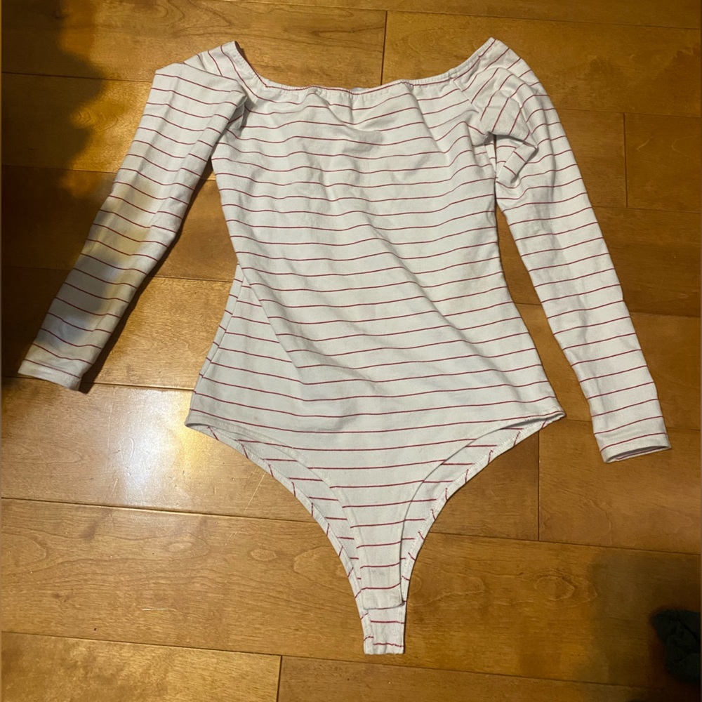 Off the shoulder striped bodysuit